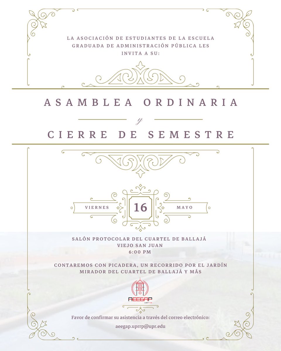 aeegap_upr's tweet photo. ¡Saludos! Queremos extenderles una invitación a lo que será nuestra última actividad del semestre. Su asistencia a este evento es de suma importancia ya que se estará eligiendo la nueva directiva y se estarán votando por las enmiendas al reglamento. ✨ https://t.co/oyyEwnl2DU