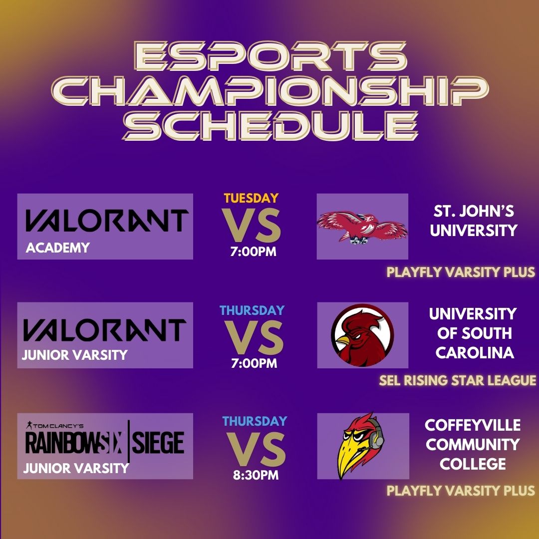 JMU Esports (@jmu_esports) on Twitter photo It's Monday Dukes and we are arriving at the end of the semester for our teams! This week we have THREE championship games against:
- <a href="/StJohnsEsports/">Scarlet Tempest Esports from St. John's University</a>
- <a href="/gamecockesports/">Gamecock Esports</a>
- <a href="/cvilleccesports/">Coffeyville Community College Esports</a>
Tune in to our Twitch to catch our games and watch the POV Siege game from our B Stream! It's Monday Dukes and we are arriving at the end of the semester for our teams! This week we have THREE championship games against:
- <a href="/StJohnsEsports/">Scarlet Tempest Esports from St. John's University</a>
- <a href="/gamecockesports/">Gamecock Esports</a>
- <a href="/cvilleccesports/">Coffeyville Community College Esports</a>
Tune in to our Twitch to catch our games and watch the POV Siege game from our B Stream!