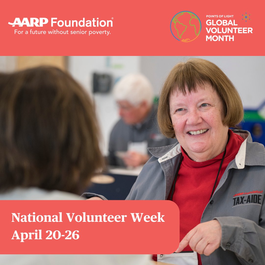 AARP Foundation (@aarpfoundation) on Twitter photo Since 1974, National Volunteer Week has been an opportunity to recognize the impact of volunteer service and the power of volunteers to tackle society’s greatest challenges. It takes place every April during #GlobalVolunteerMonth. More info: spr.ly/60152rCnX <a href="/PointsofLight/">Points of Light</a> Since 1974, National Volunteer Week has been an opportunity to recognize the impact of volunteer service and the power of volunteers to tackle society’s greatest challenges. It takes place every April during #GlobalVolunteerMonth. More info: spr.ly/60152rCnX <a href="/PointsofLight/">Points of Light</a>