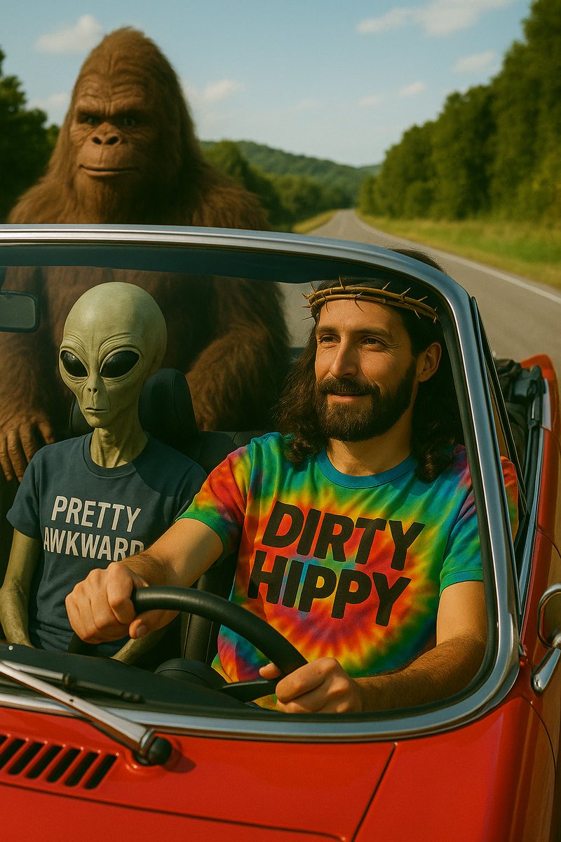 Operation: Free PRETTY AWKWARD begins.

Jesus, Bigfoot, and the Alien hit the road to rescue us from the evil Easter Bunny.
They brought snacks, a playlist, and zero real plans. 🚗💨✨🎶

DIRTY HIPPY – OUT NOW and bumpin’ in the car stereo.

Available on all streaming platforms!