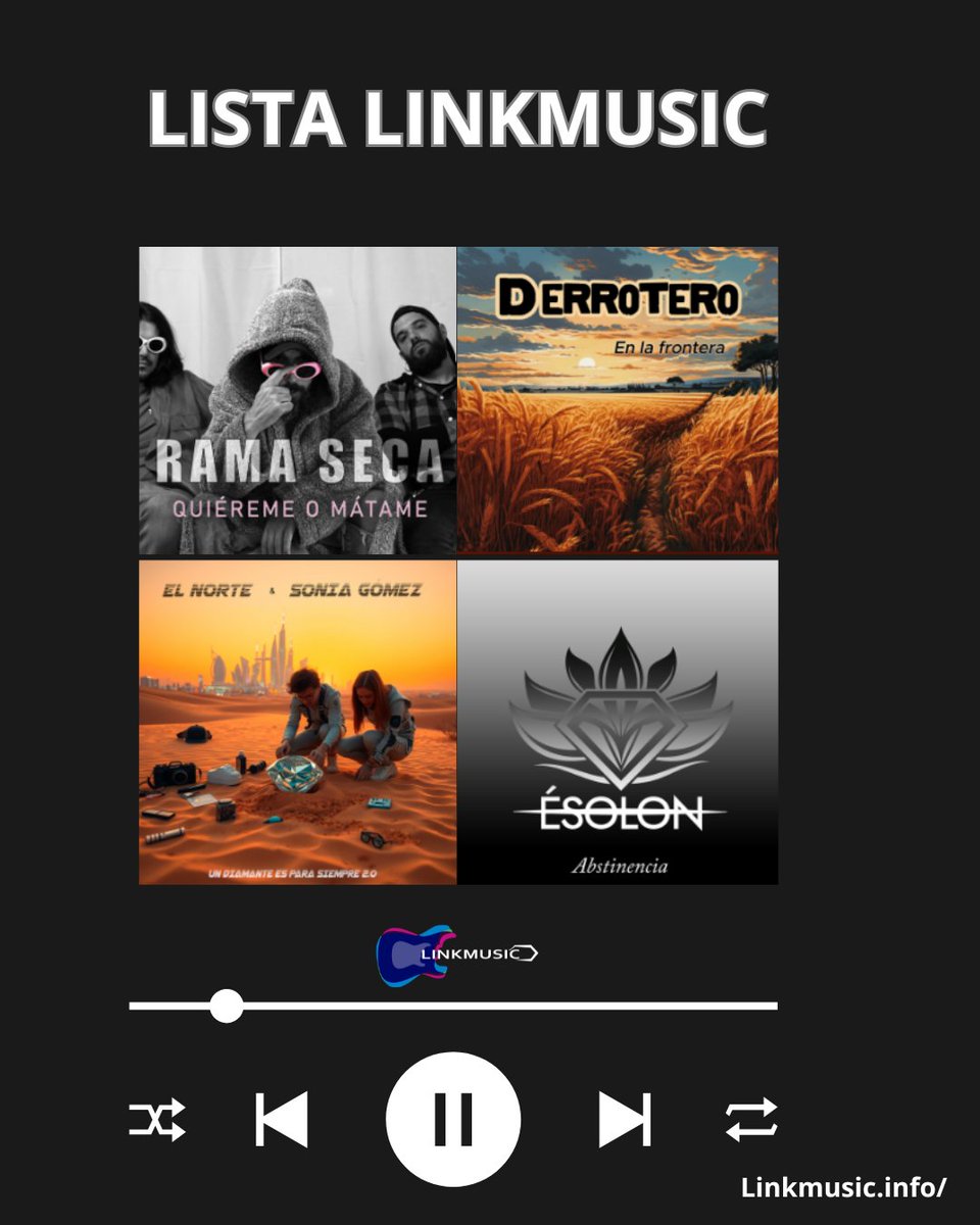 Linkmusic (@lnkmsc_es) on Twitter photo #PLAYLIST SEMANAL #LINKMUSIC
Rama Seca y su tema "Quiéreme o mátame"
Además de:
Derrotero
El Norte
Esolón
Bauer
<a href="/SweetQtheband/">Sweet Q</a>
<a href="/SOYDENISDENIS/">DENISDENIS</a> y <a href="/somosembusteros/">Embusteros</a>
Paula Espinosa
<a href="/jimenamarillo/">Jimena</a>
<a href="/anautoficial/">ANAUT</a>
bit.ly/3Gi2s2B ◁
#Playlist #SomosLinkmusic #PLAYLIST SEMANAL #LINKMUSIC
Rama Seca y su tema "Quiéreme o mátame"
Además de:
Derrotero
El Norte
Esolón
Bauer
<a href="/SweetQtheband/">Sweet Q</a>
<a href="/SOYDENISDENIS/">DENISDENIS</a> y <a href="/somosembusteros/">Embusteros</a>
Paula Espinosa
<a href="/jimenamarillo/">Jimena</a>
<a href="/anautoficial/">ANAUT</a>
bit.ly/3Gi2s2B ◁
#Playlist #SomosLinkmusic