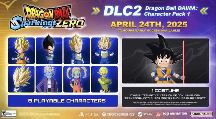 DBSparkingZER0's tweet image. The 8 Playable Characters for Dragon Ball Daima DLC #SparkingZERO