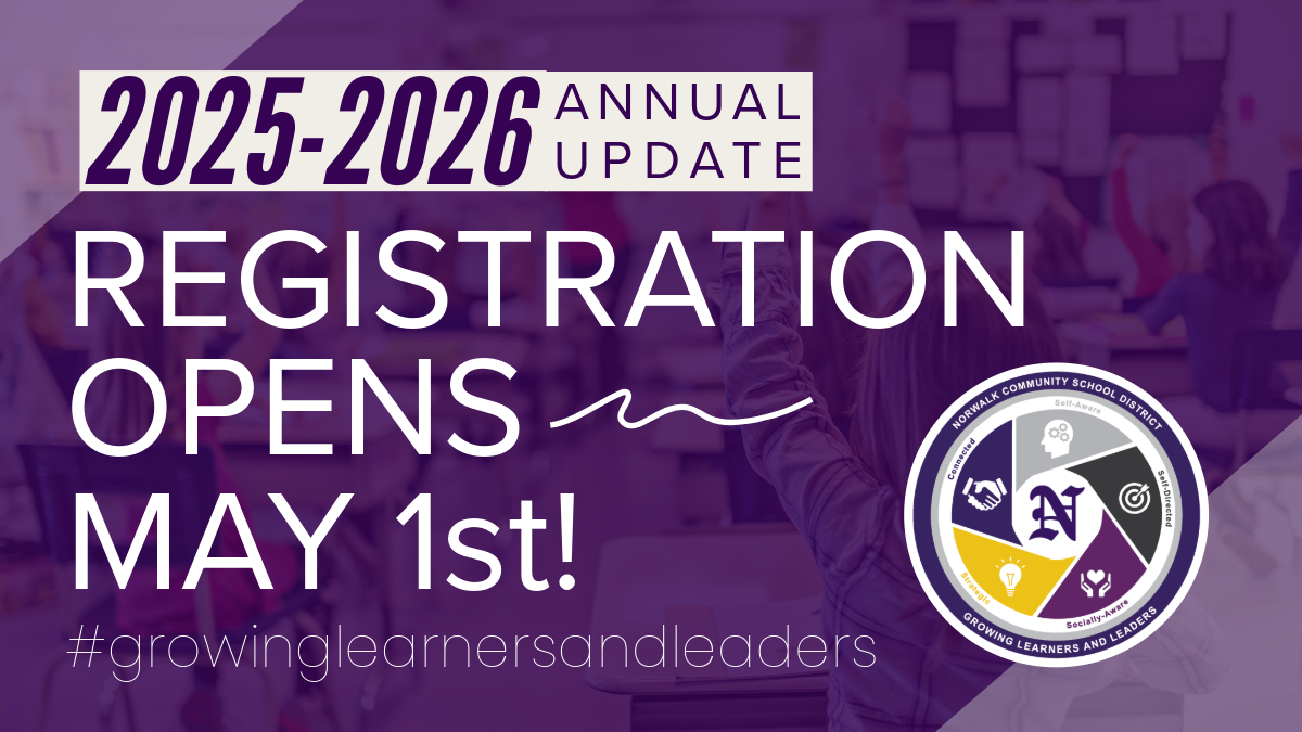 📢 Reminder!
Early Preschool &amp; Kindergarten registration will close on April 25th and reopen on May 1st with Norwalk CSD’s Annual Update – School Registration. norwalkschools.org/.../2025-26-an…
✅ Mark your calendars!
#growinglearnersandleaders #schoolregistration