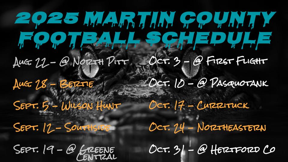 Coach_JWheeler's tweet photo. 2025 Martin County Football Schedule‼️  Looking forward to seeing #TheSwamp packed this Fall.  #MarCoFootball #ChompDown🐊💥 https://t.co/RV3oEf2Yhd