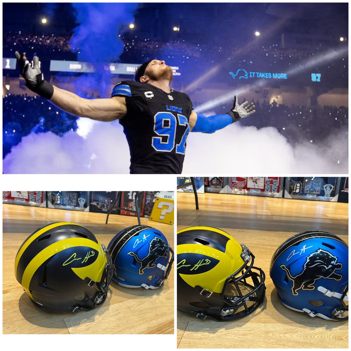 Full size rep signed by hutch Mi or lions was $325 on sale $265 shipping $13 734-469-4865 beckett lions coa jsa Michigan helmet.
