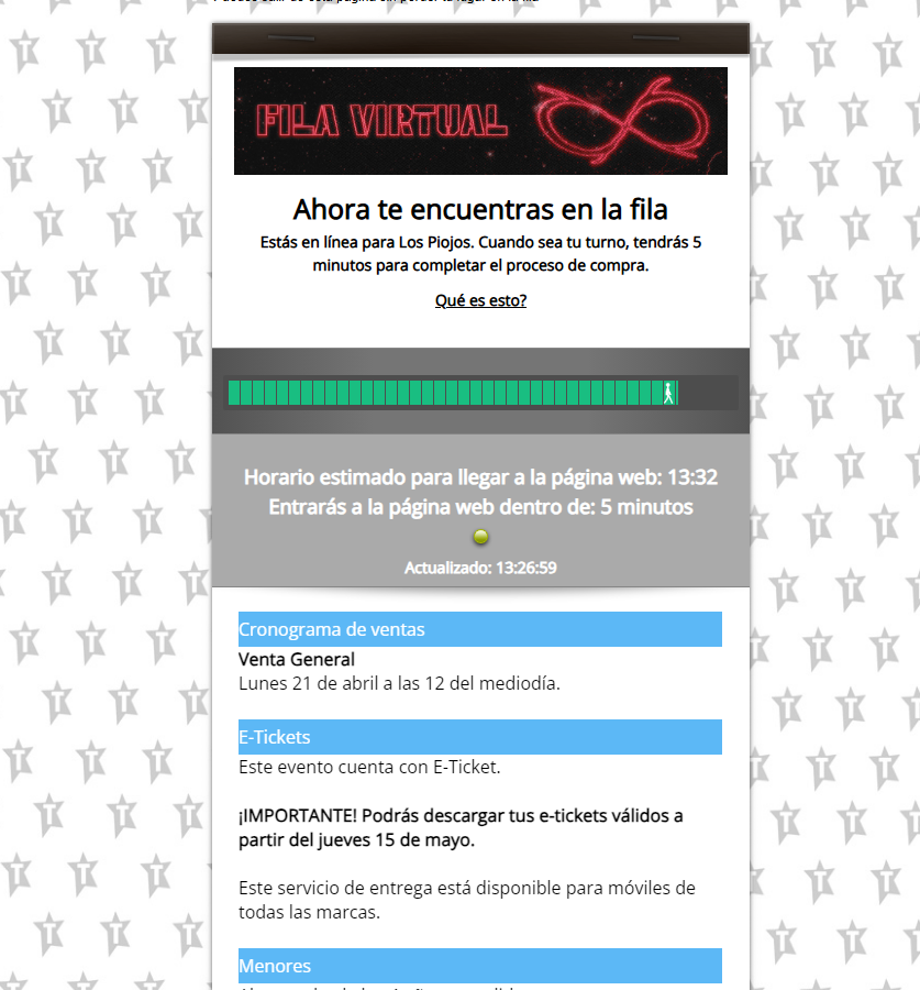 Vendo link para Los Piojos (Venta General) en el Parque de la Ciudad 🇦🇷 🏟️ (Plataforma Ticketek) Entra en 5 minutos 🕣 Info al MD 📩
