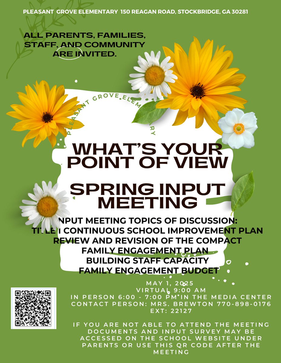 Please join us on Thursday, May 1st, for our Spring Parent Input Meeting
