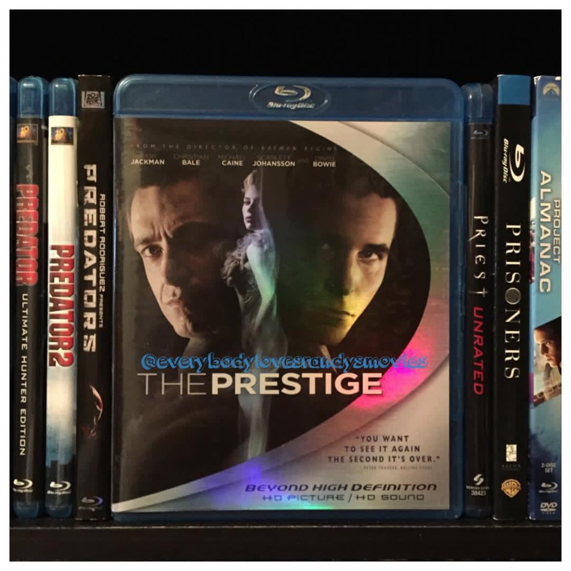 RandysMovies's tweet photo. Movie: #ThePrestige (2006)

Starring: #HughJackman #ChristianBale #MichaelCaine #ScarlettJohansson #PiperPerabo #RebeccaHall #DavidBowie #AndySerkis #RickyJay #RogerRees 

Directed By: #ChristopherNolan

#BluRay 
#MovieNerd 
#MovieCollector
#BluRayCollection 
#MovieCollection 
#MovieBuff
#PhysicalMedia 
#FilmTwitter 🎩