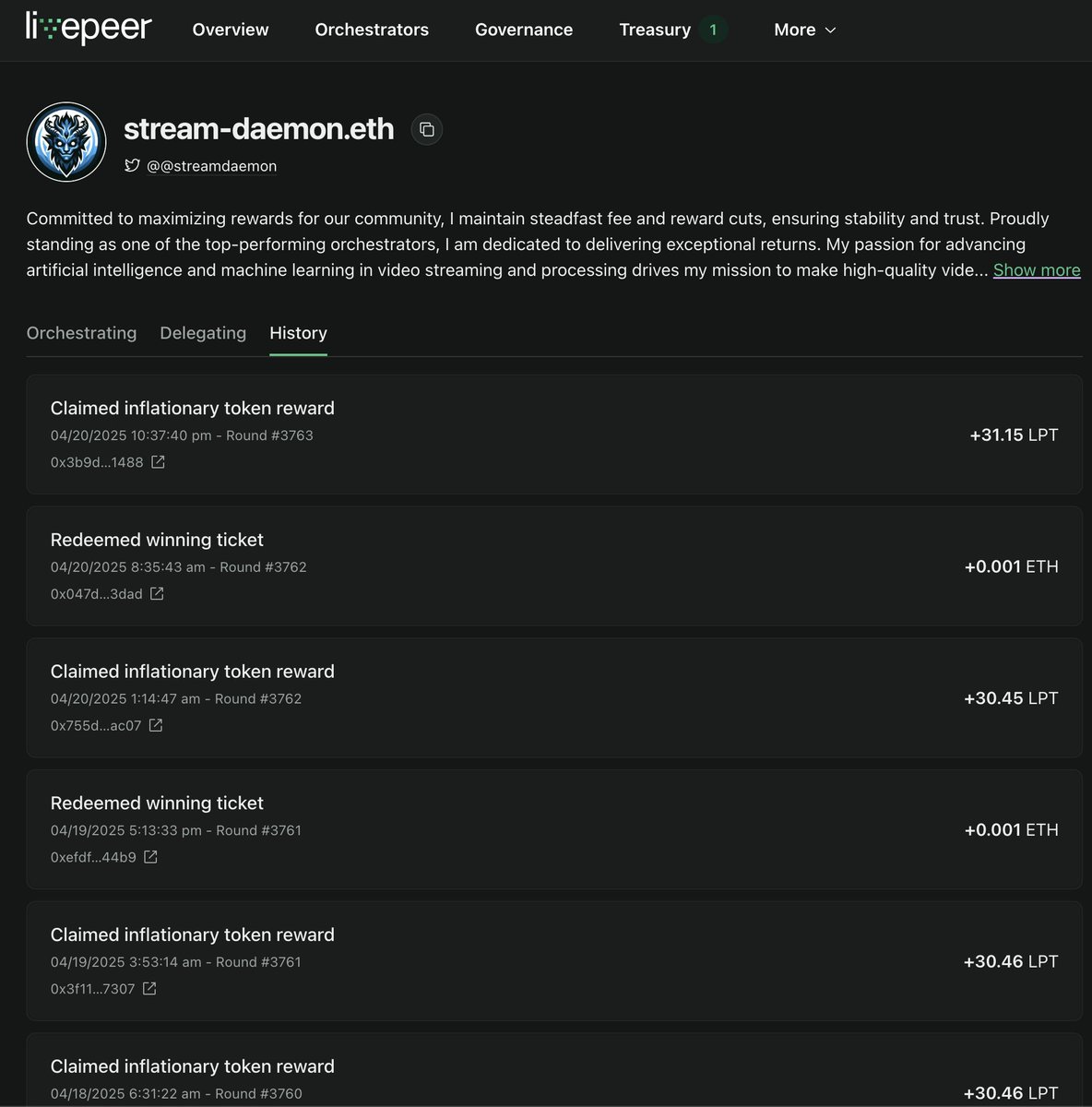 🔥 Last night, ~500 $LPT (~$2200) was staked to Stream-Daemon.eth! Earn 57.3% APR just by participating, plus capture $ETH from streams. 
Join now—link in bio!
