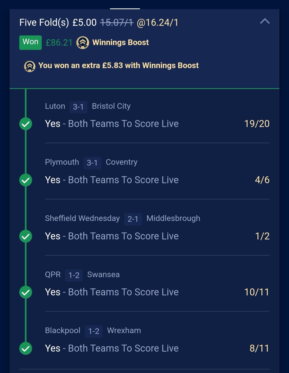 I'd gave up all hope on Blackpool scoring a goal for my Both to score the day.. 
Happy Easter 🐰