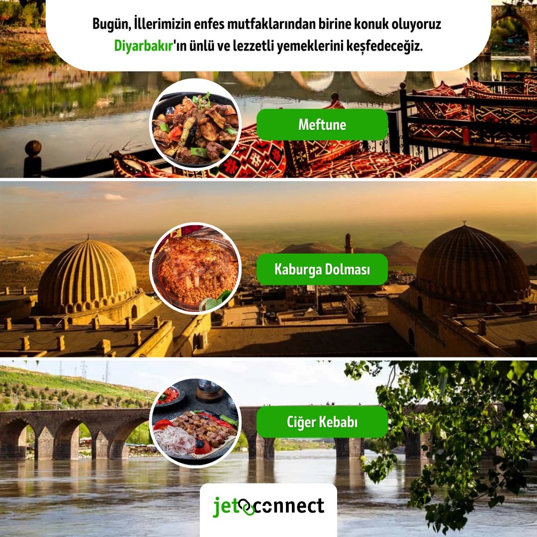 jetconnectapp's tweet photo. Diyarbakır'ın köklü mutfağında lezzetli bir yolculuğa çıkıyoruz! Meftune'nin ekşiliği, Kaburga Dolması'nın doyuruculuğu ve Ciğer Kebabı'nın eşsiz tadı sizi bekliyor. Bu tatları kaçırmayın!

#DiyarbakırLezzetleri #YöreselTatlar #Meftune #KaburgaDolması #CiğerKebabı https://t.co/4ZbnqysokH