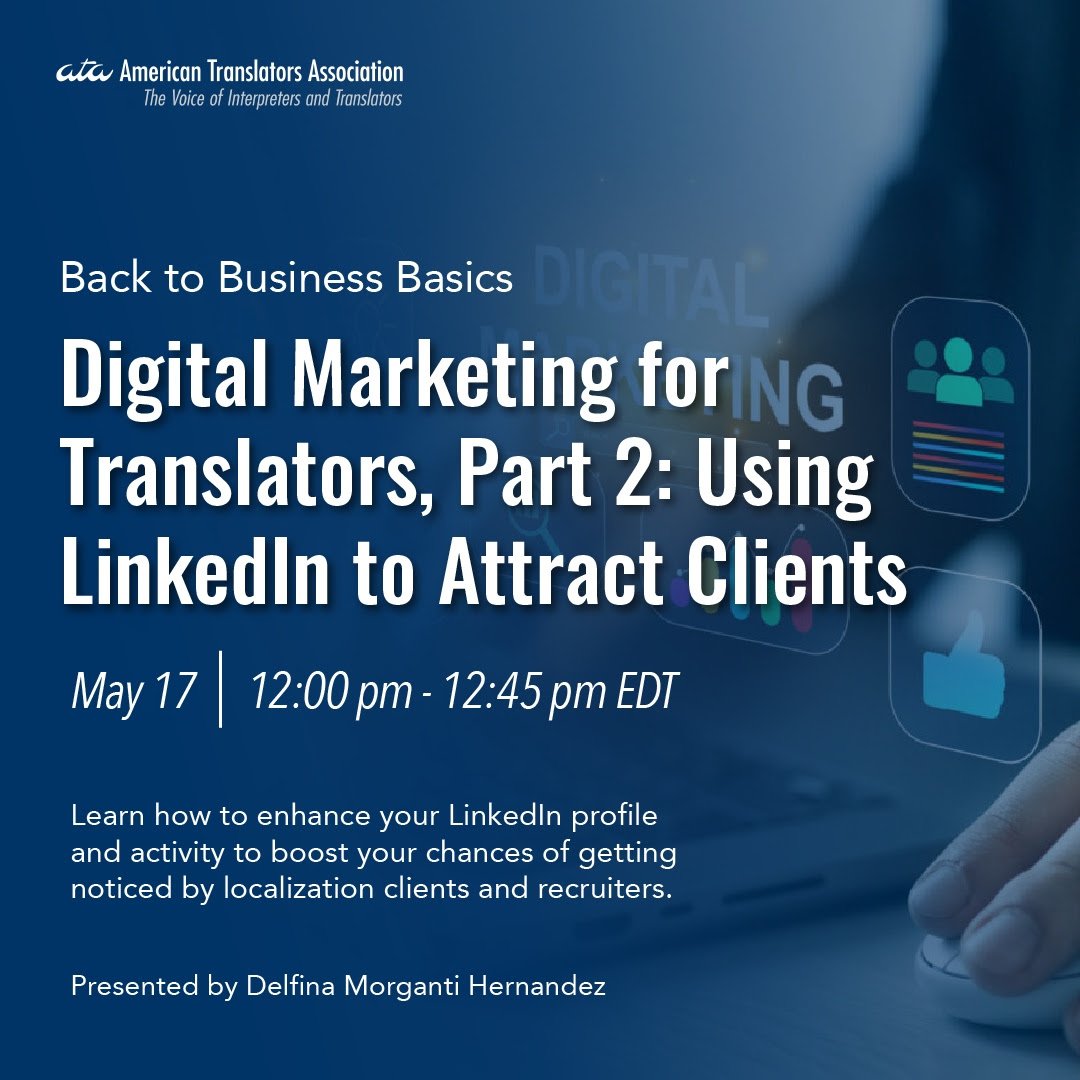 Explore the power of LinkedIn and LinkedIn Jobs for freelance translators and localization professionals in this free webinar: atanet.org/event/digital-… 💼
.
.
.
#Freelance #Marketing #SEO #Localization #Translator #xl8 #atanet