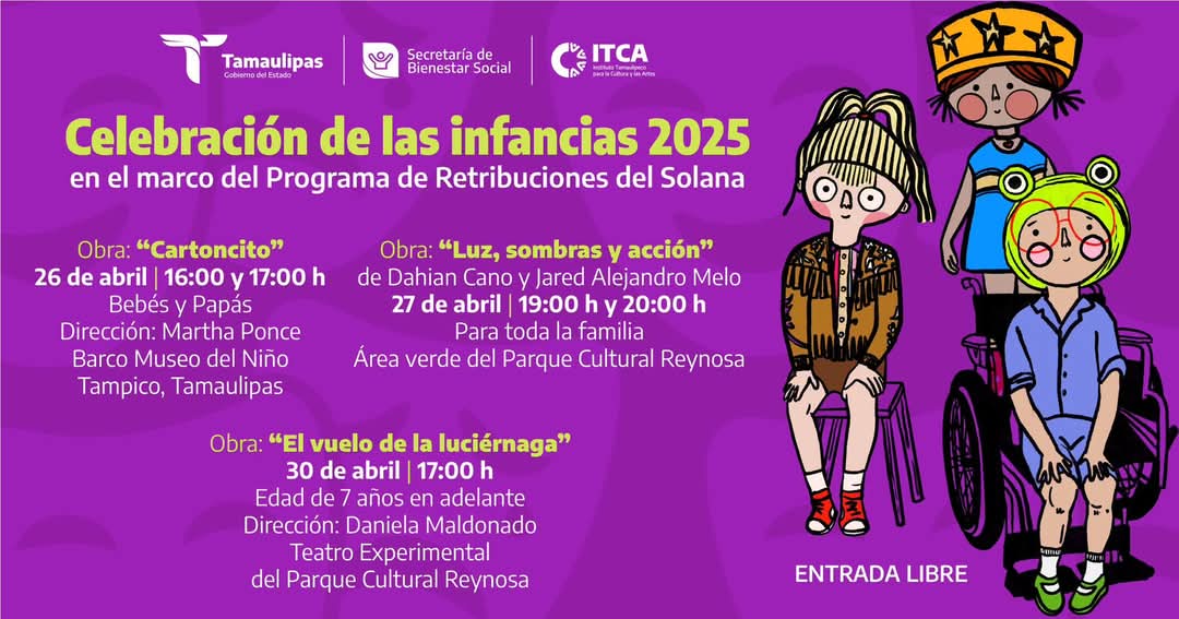 ¡Abril es para imaginar, jugar y celebrar a lo grande! 
🎭 En el marco del Programa de Retribuciones del Solana, llega la celebración de las infancias 2025, con funciones pensadas para todos los que aún creen en la magia.
🎟️ ¡Entrada libre en cada función!
#MesdelasInfancias
