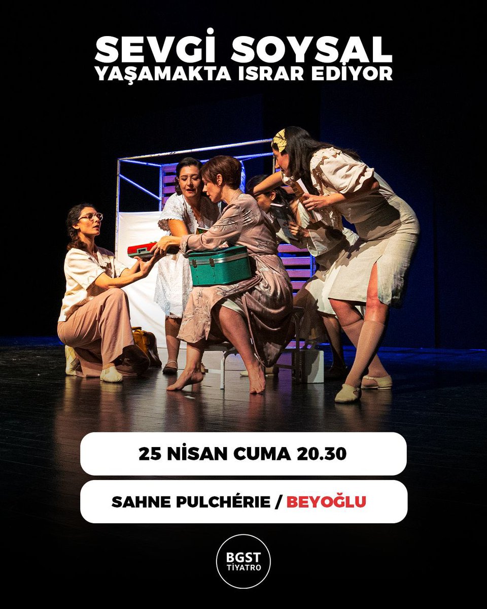 Sevgi Soysal Yaşamakta Israr Ediyor
Bu sezon son kez <a href="/SahnePulcherie/">Sahne Pulchérie</a> de!

Biletler:
tiyatrolar.com.tr/m/tiyatro/sevg…