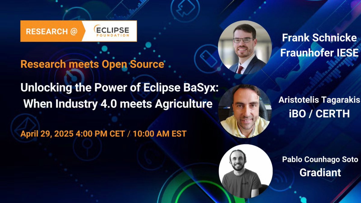 SPADE Project (@spade_euproject) on Twitter photo 🌱Join <a href="/EclipseFdn/">Eclipse Foundation</a> at Virtual Eclipse Community Meetup on Apr 19 & explore how Eclipse BaSyx and digital twin technology revolutionize agriculture
Dr. Aristotelis Tagarakis will present how UAVs and digital twins support sustainable agriculture
🔗lnkd.in/dQRG4TfC 🌱Join <a href="/EclipseFdn/">Eclipse Foundation</a> at Virtual Eclipse Community Meetup on Apr 19 & explore how Eclipse BaSyx and digital twin technology revolutionize agriculture
Dr. Aristotelis Tagarakis will present how UAVs and digital twins support sustainable agriculture
🔗lnkd.in/dQRG4TfC