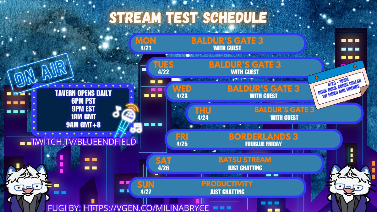 BlueEndfield's tweet photo. πβ¨TAVERN SCHEDULEβ¨π
Gonna play some Baldur's Gate 3 with a special guest this week. Also preparing for debut which will be next week Sat May 3 at 6PM PST
General: #BlueEndfield
Fan Art: #BlueEndDoodle
Clips/Memes: #BlueEndDodo https://t.co/EQHIT3B4Ck