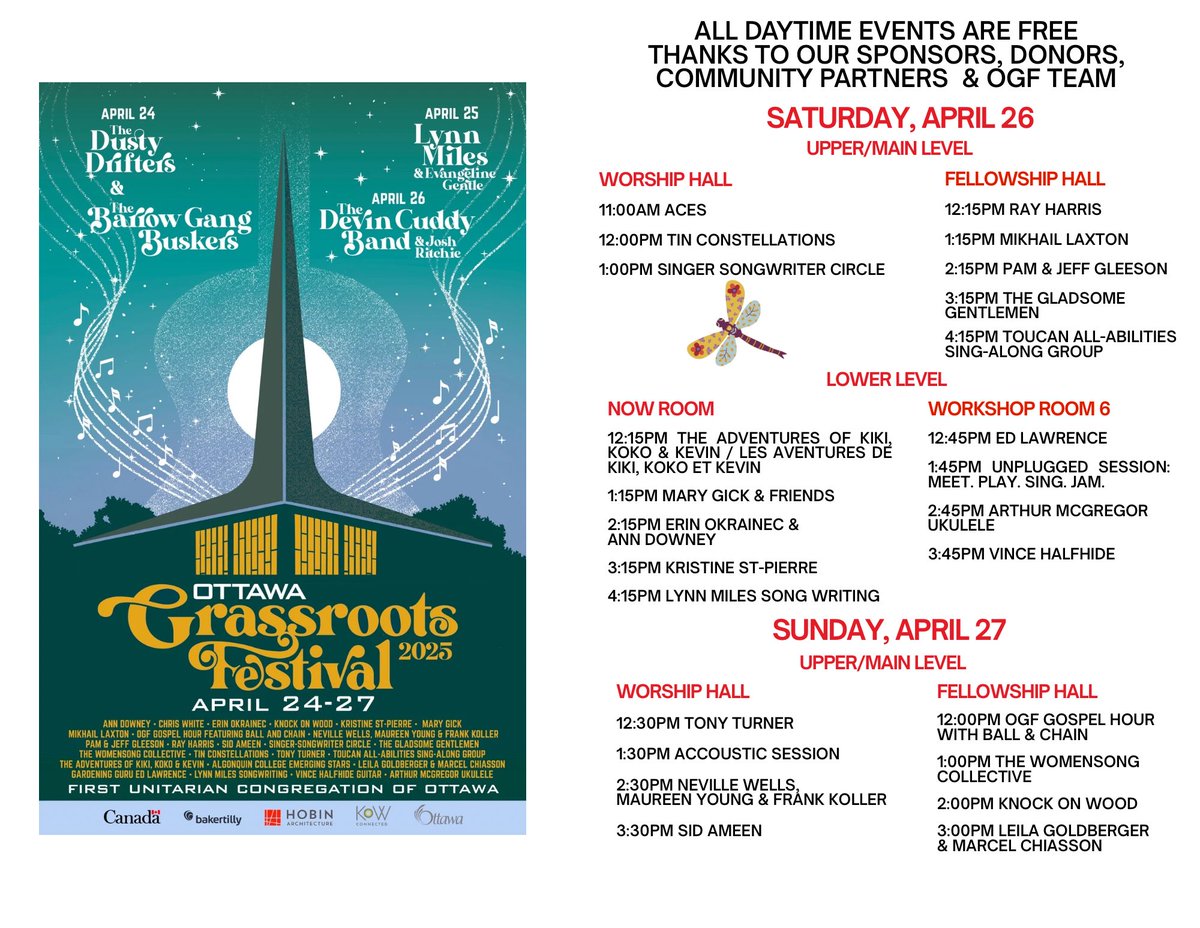 🌿Join us at the Ottawa Grassroots Festival 2025 for an amazing weekend of live music, interactive workshops, and plenty of fun! The festival runs April 24–27, with three nights of ticketed concerts and two full days of free-to-attend events.
