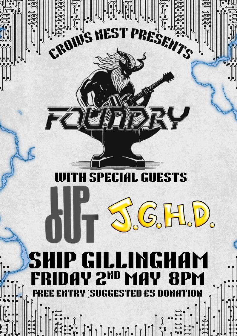Next gig announced! At @theshipinngillingham through @crowsnestpromotion Friday the 2nd of May.
If you're near Gillingham come and see us!
#foundry #foundryband #foundryuk