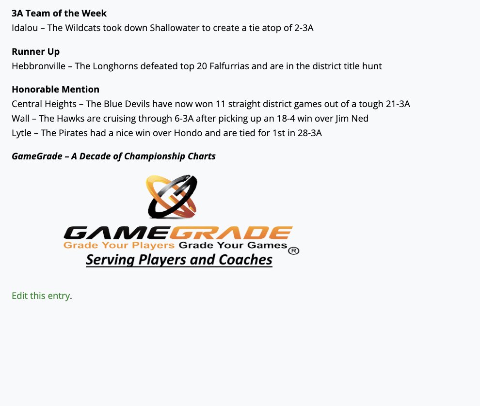 3ATxHsBaseball's tweet photo. The 3A GameGrade Teams of the Week - 4/21
@GameGrade @HsIdalou @_HVILLEBASEBALL @baseball_wallhs  @lytleisd https://t.co/8VFg6gFWVt