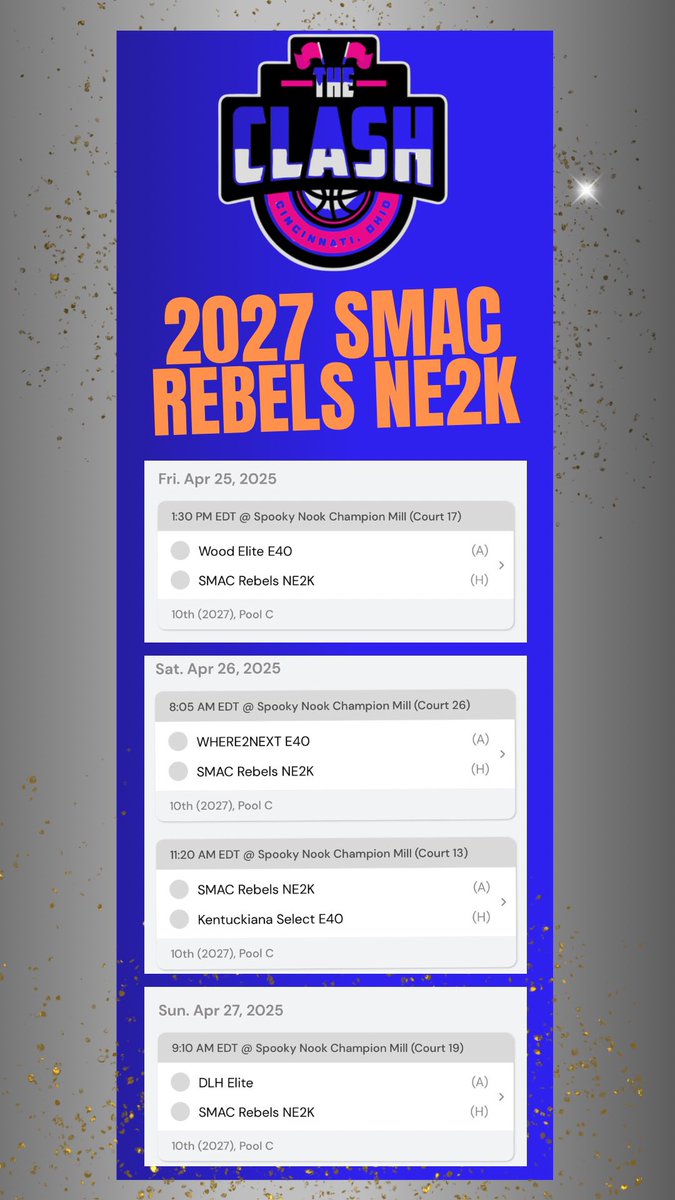 MaggieLemock's tweet image. Here is our Clash Schedule!!
@ScholarAthletic @SMACBasketball