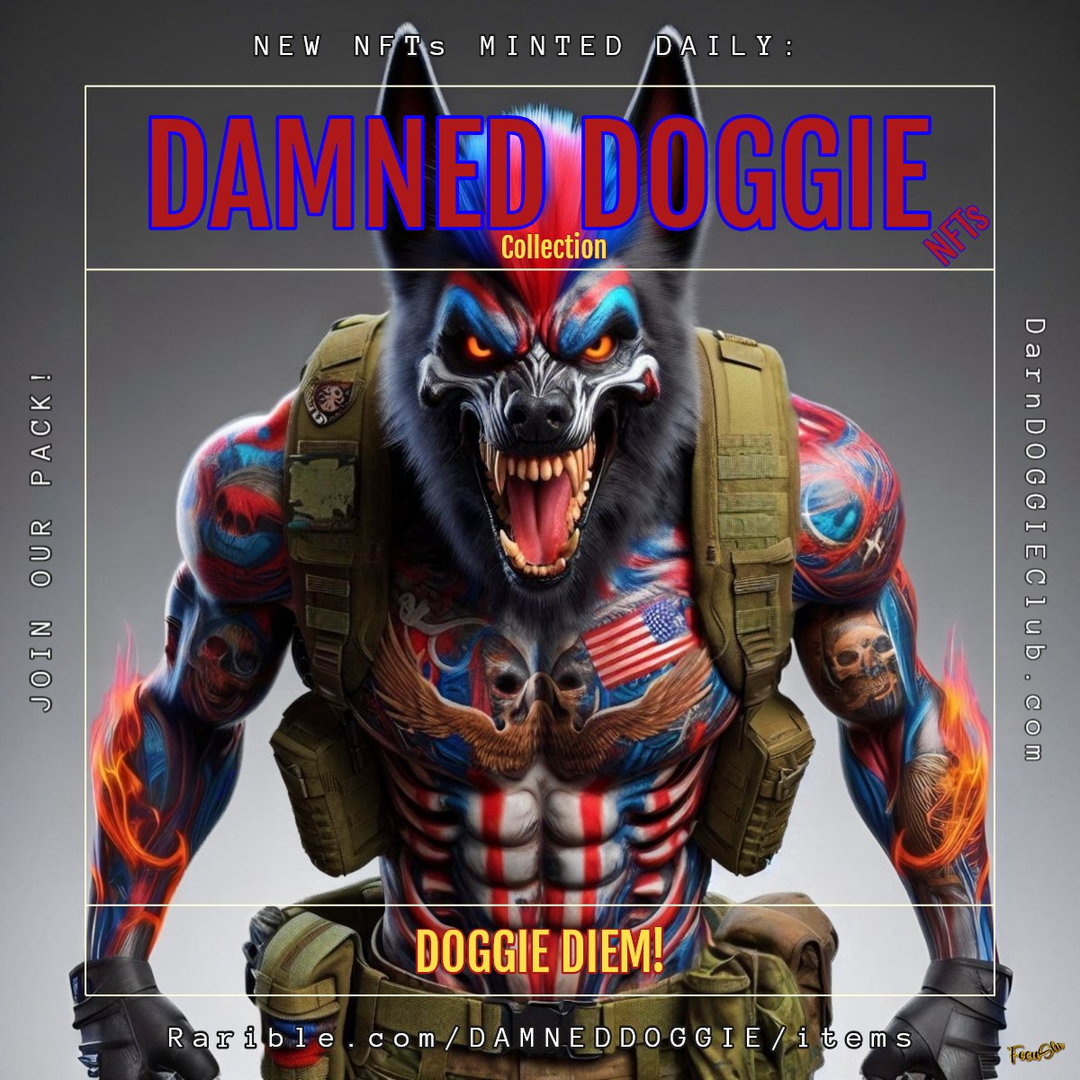 DarnDoggieClub's tweet photo. Monday madness morning mints!
Damned Doggie NFTs! 
This is only the beginning! 
DOGGIE DIEM!
https://t.co/Ac9wZM0U6f #cryptoART #NFT #NFTart #DigitalArt #NFTcollector #NFTcommunity #mintBase #NFTs #usa #us #viral #meme #crypto #America https://t.co/TXiLfkSt8s