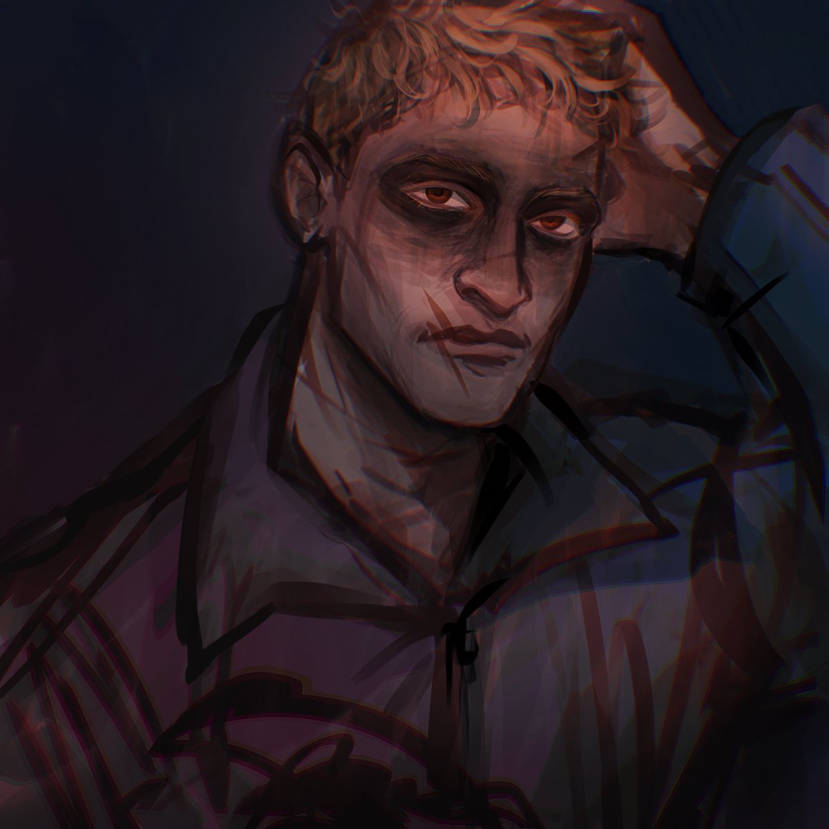 _outdust's tweet image. A wip from a year back. Probably never gonna finish it, so here it is.
Simon revealed his pretty face from beneath his mask while fixing his “hat head” situation.
#SimonGhostRiley #ghost