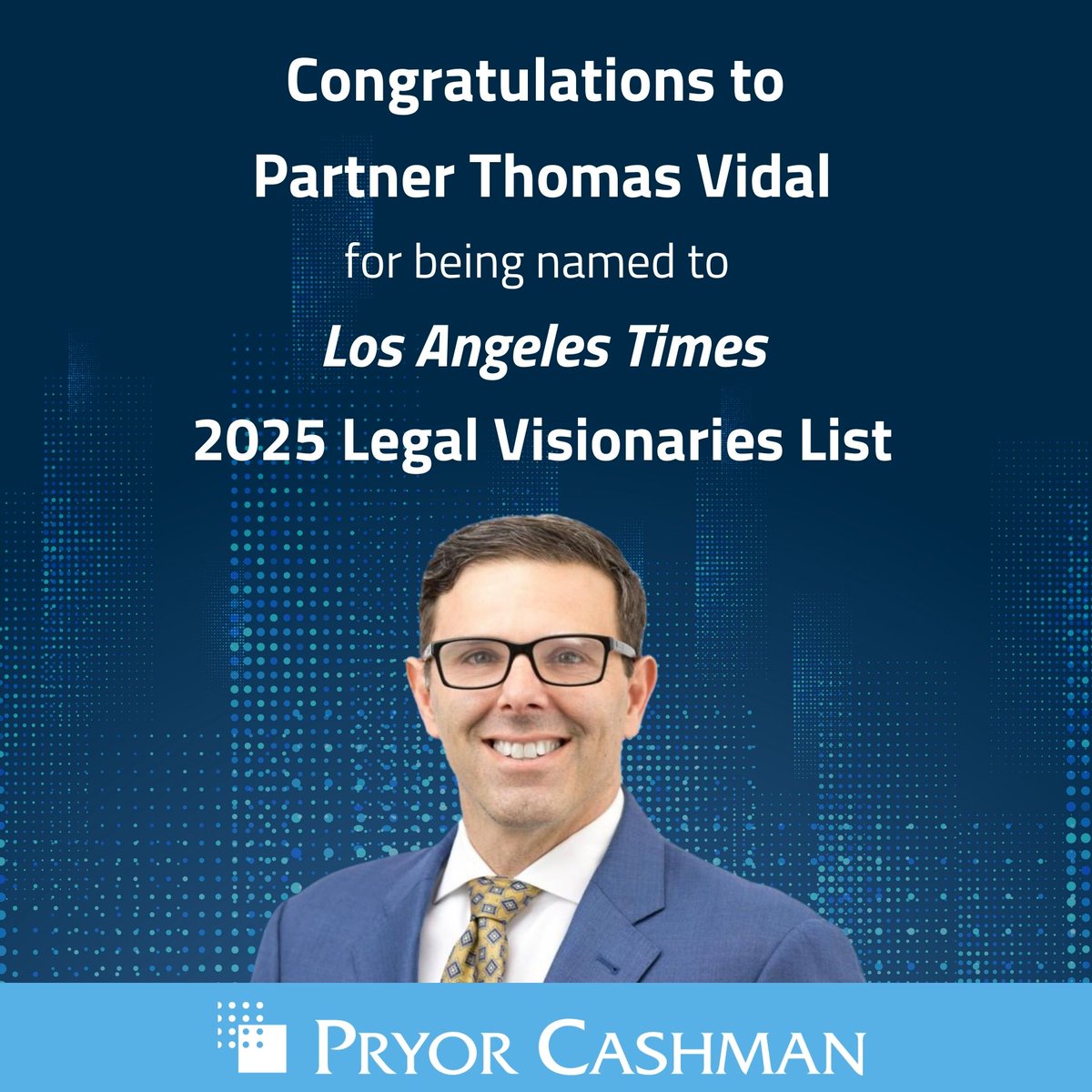 PC Partner <a href="/ThomasVidal/">Thomas H. Vidal</a> has been named to <a href="/latimes/">Los Angeles Times</a>’ 2025 list of Southern California’s Legal Visionaries. We are proud to celebrate this achievement and recognize Tom for his contributions to the legal profession.

pryorcashman.com/news/vidal-nam…

#PryorCashman #LATimes #SoCalLaw