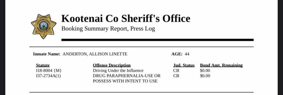 CdA School Board Trustee that was #RatedandVetted.  This is her 3rd DUI.  #notthefirsttime