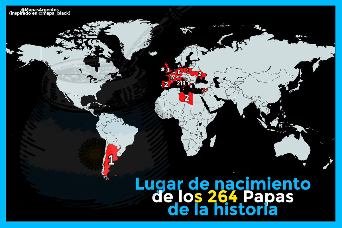 MapasArgentos's tweet image. Lugar de nacimiento de los 264 Papas de la historia