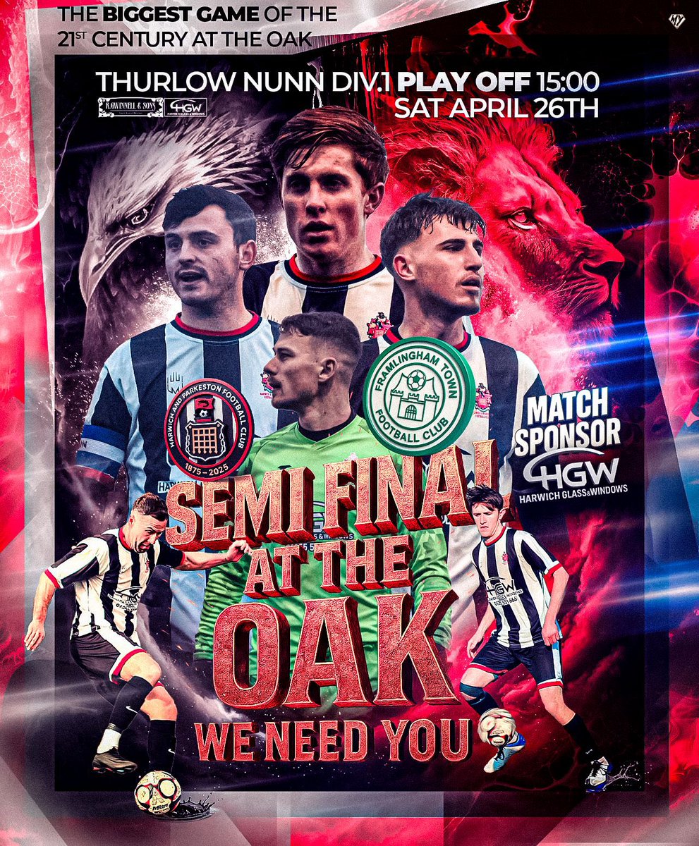 Harwich and Parkeston FC (@officialharwich) on Twitter photo Here we go. The Thurlow Nunn League Div.1 Semi Final at the R Gwinnell & Sons Royal Oak
We host <a href="/TheCastlemen/">Framlingham Town FC</a> 💥
Absolutely massive game. We need you to pack the Oak!!!
Saturday April 26th | 3pm kick off
Let’s go Shrimpers 🖤🤍 Here we go. The Thurlow Nunn League Div.1 Semi Final at the R Gwinnell & Sons Royal Oak
We host <a href="/TheCastlemen/">Framlingham Town FC</a> 💥
Absolutely massive game. We need you to pack the Oak!!!
Saturday April 26th | 3pm kick off
Let’s go Shrimpers 🖤🤍