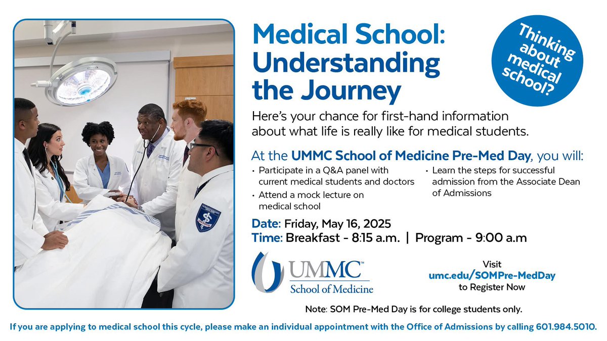 UMMCAdmitMD's tweet image. Please join us for Pre-Med Day for college students on Friday, May 16th. This event will focus on learning about the life of a medical student, including an admissions presentation and opportunities to engage with our faculty and staff.
