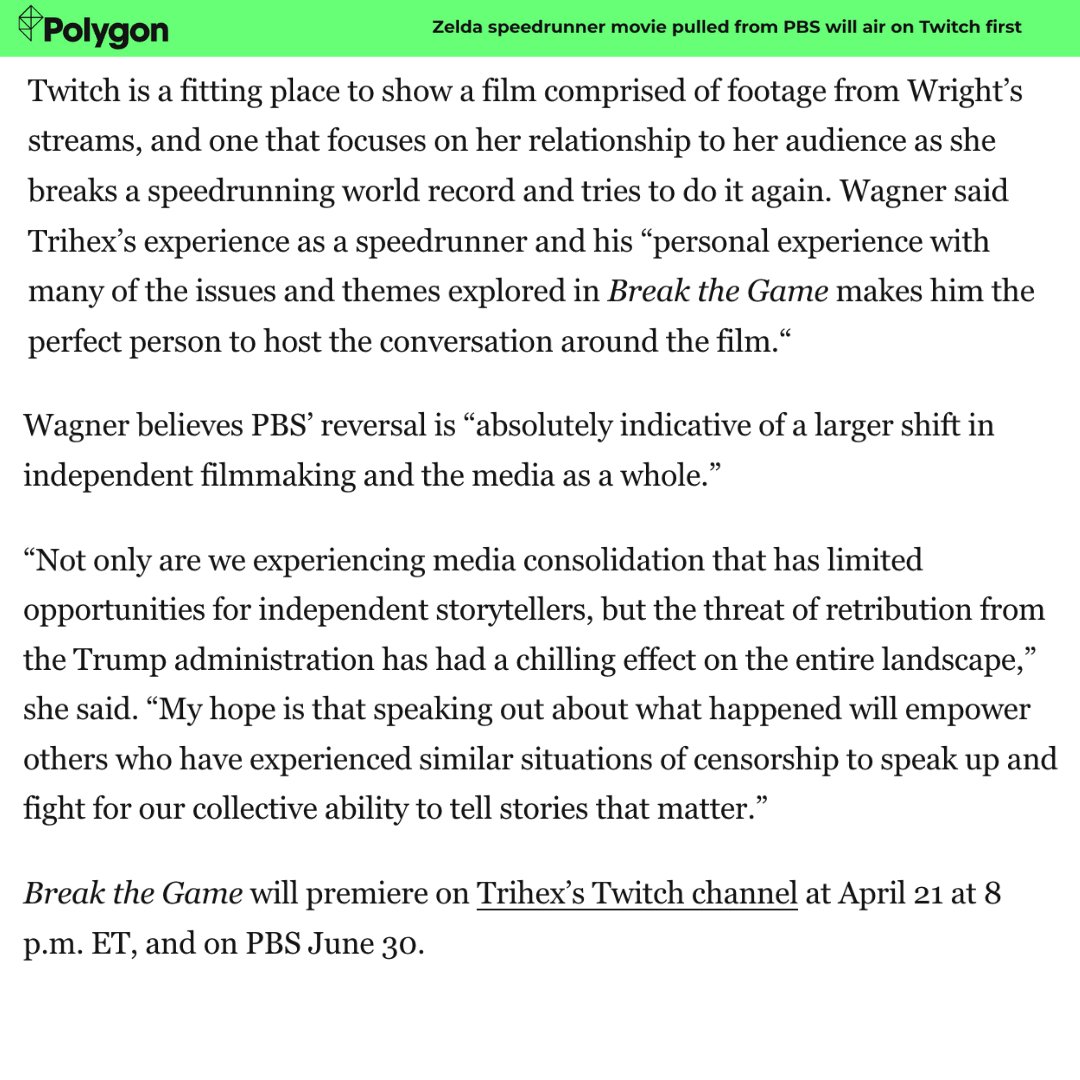 Thank you <a href="/Polygon/">Polygon</a>  for covering tonight's twitch stream of Beak the Game with <a href="/trihex/">trihex</a> and taking the time to speak with me about censorship and filmmaking in today's political climate!

polygon.com/gaming/561806/…

“Not only are we experiencing media consolidation that has limited