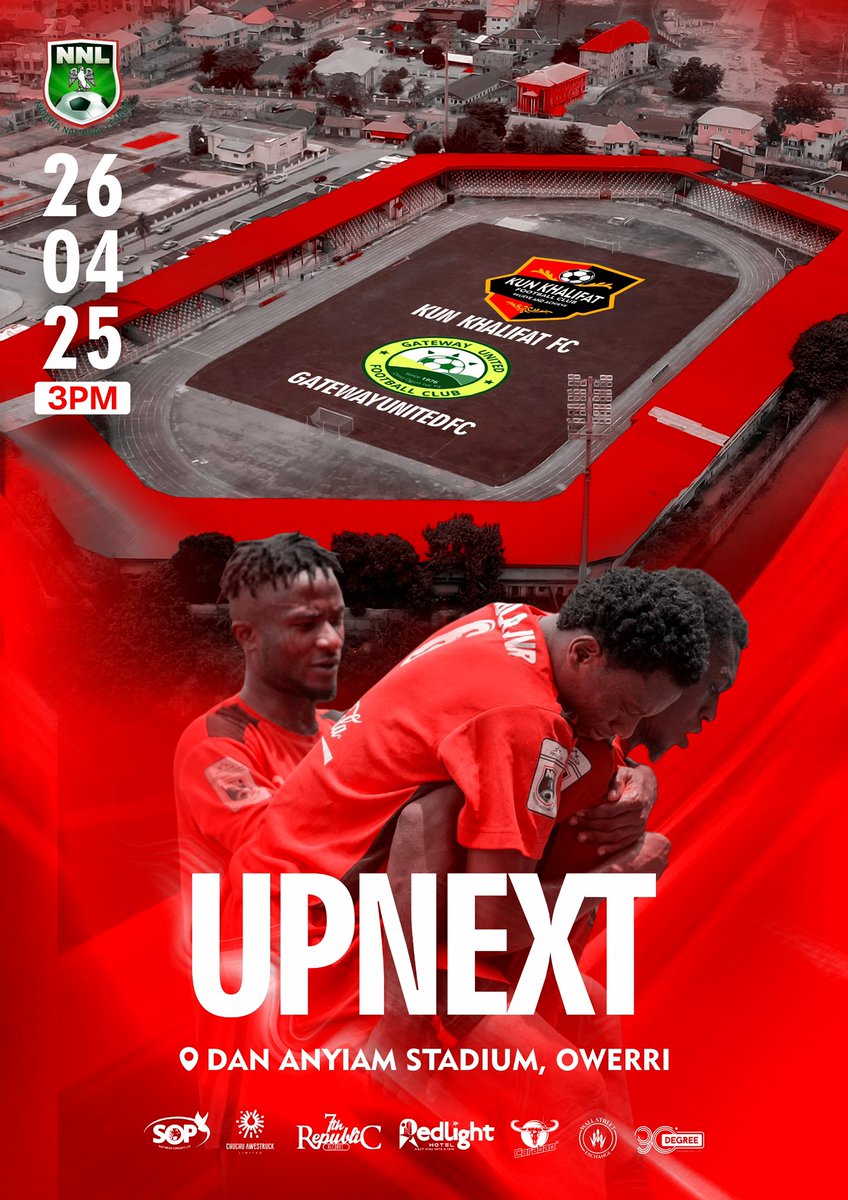khalifatfc's tweet image. UP NEXT🔴⚫️
OFE OWERRI IS READY TO BE SERVED!
🆚 Gateway United FC
🏟️ Dan Anyiam Stadium
⏰ 3pm
🗓️Saturday, April 26th, 2025
#NNL25 MD13
#ThePrideOfImoState #wearekunkhalifatfc
