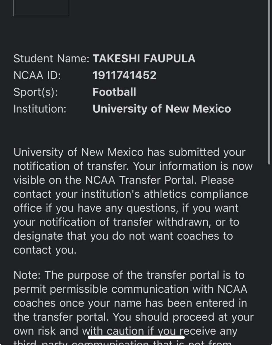 I am officially in the transfer portal. <a href="/grind_30/">GRIND:30</a>              thank you New Mexico lobos <a href="/UNMLOBOS/">New Mexico Lobos</a> for the opportunity to compete.  Good luck this season fellas. Much alofas and respect!