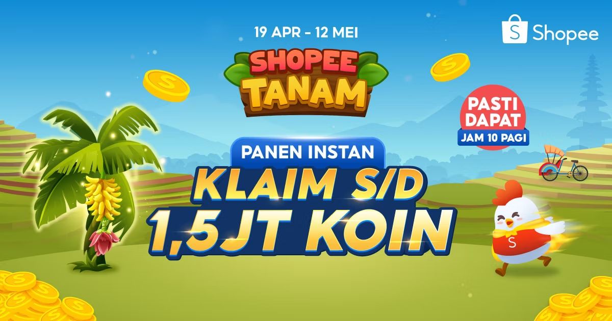 Yuk Main #ShopeeTanam, Pasti Dapat Hadiah Jam 10 Pagi dan Klaim s/d 1,5JT! shp.ee/uzxz7un3o1p