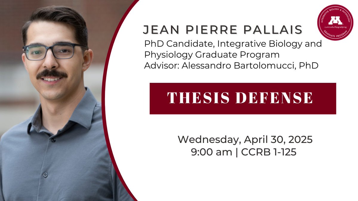 UMN Integrative Biology & Physiology (@umn_ibp) on Twitter photo JP Pallais <a href="/BartolomucciLab/">Alessandro Bartolomucci Lab</a> is defending his PhD thesis Wednesday, April 30 at 9am! “An essential role for microglial Complement 3a Receptor (C3aR) on high-fat diet induced hypothalamic neuroinflammation” JP Pallais <a href="/BartolomucciLab/">Alessandro Bartolomucci Lab</a> is defending his PhD thesis Wednesday, April 30 at 9am! “An essential role for microglial Complement 3a Receptor (C3aR) on high-fat diet induced hypothalamic neuroinflammation”