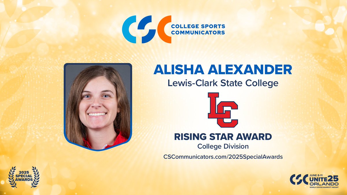 College Sports Communicators (@collsportscomm) on Twitter photo A rising young leader in the athletic communications profession, Alisha Alexander (<a href="/lishabug24/">Alisha Alexander</a>) of <a href="/LCWarriors/">LC State Warriors</a> will be receiving a 2025 CSC Rising Star Award for the College Division at the #CSCUnite25 convention in June!
"The world of college athletics is special, and athletic A rising young leader in the athletic communications profession, Alisha Alexander (<a href="/lishabug24/">Alisha Alexander</a>) of <a href="/LCWarriors/">LC State Warriors</a> will be receiving a 2025 CSC Rising Star Award for the College Division at the #CSCUnite25 convention in June!
"The world of college athletics is special, and athletic
