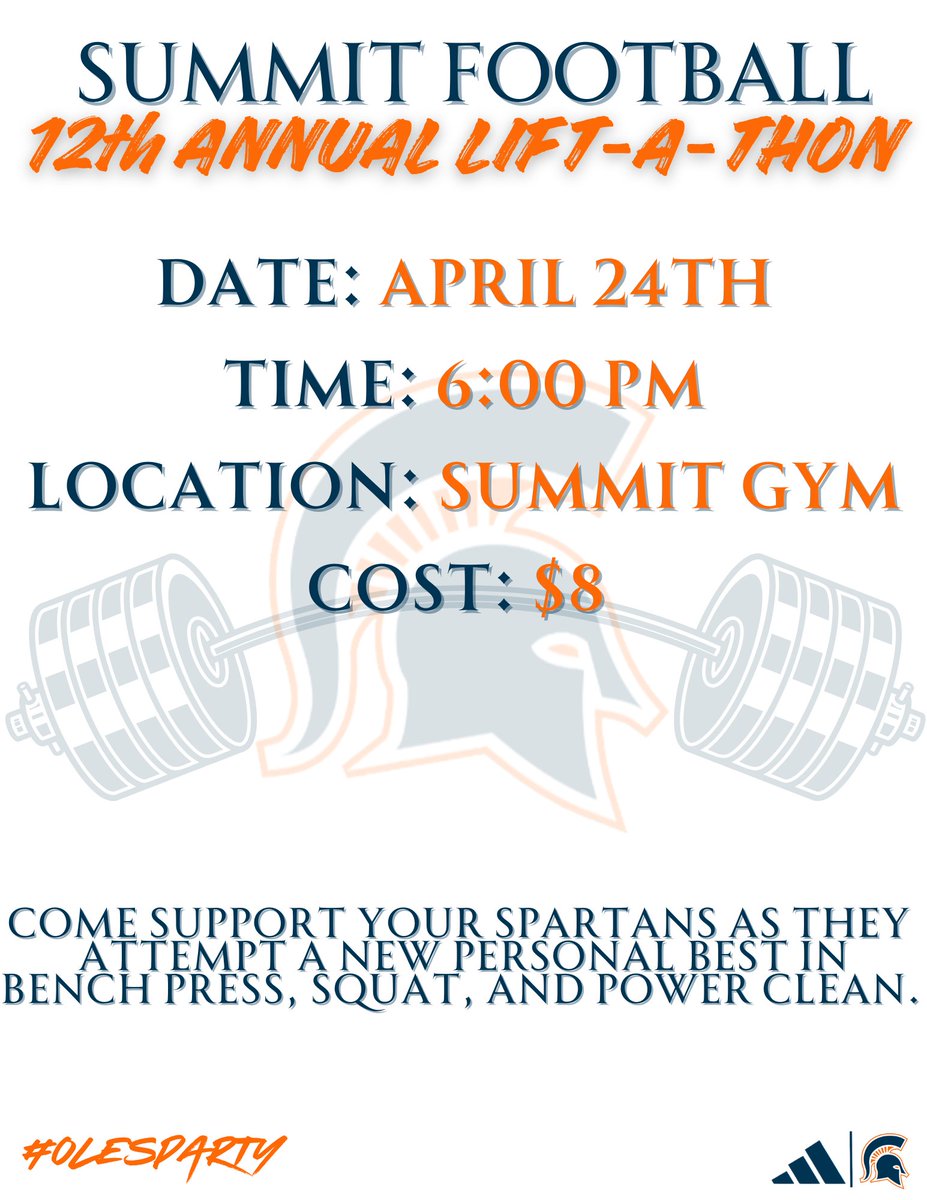 Summit Football Lift-a-Thon is this Thursday! Come see the hard work they've put in this off-season!
#OleSparty