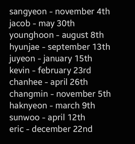 which the boyz member's birthday is the closest to yours? mine is eric bc both our birthdays are in december ^^