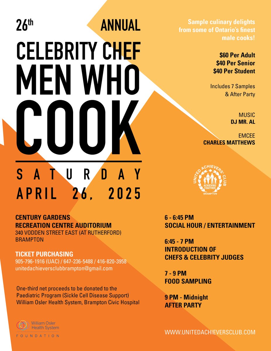 CELEBRITY CHEF  UAC Fundraiser, Saturday, April 26th.  Century Gardens. Supporting Education Program  &amp; Paediatric Sickle Cell Disease. Tickets available on Eventbrite.