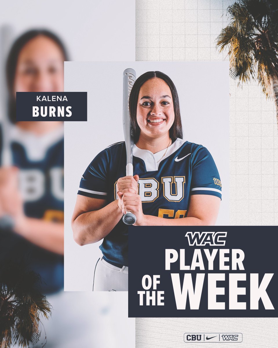 ‼️𝗣𝗟𝗔𝗬𝗘𝗥 𝗢𝗙 𝗧𝗛𝗘 𝗪𝗘𝗘𝗞‼️

A career week for Kalena Burns (.467 | 4HR | 10 RBI) earns the senior slugger her first-ever <a href="/WACsports/">The Western Athletic Conference</a> Player of the Week award!

#LanceUp⚔️