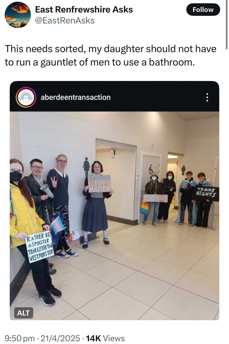 Can you see this for what it is yet? Or do you still think the vulnerable people in this scenario are those enjoying themselves by trying to intimidate girls and women as they go in and out of a public bathroom?
