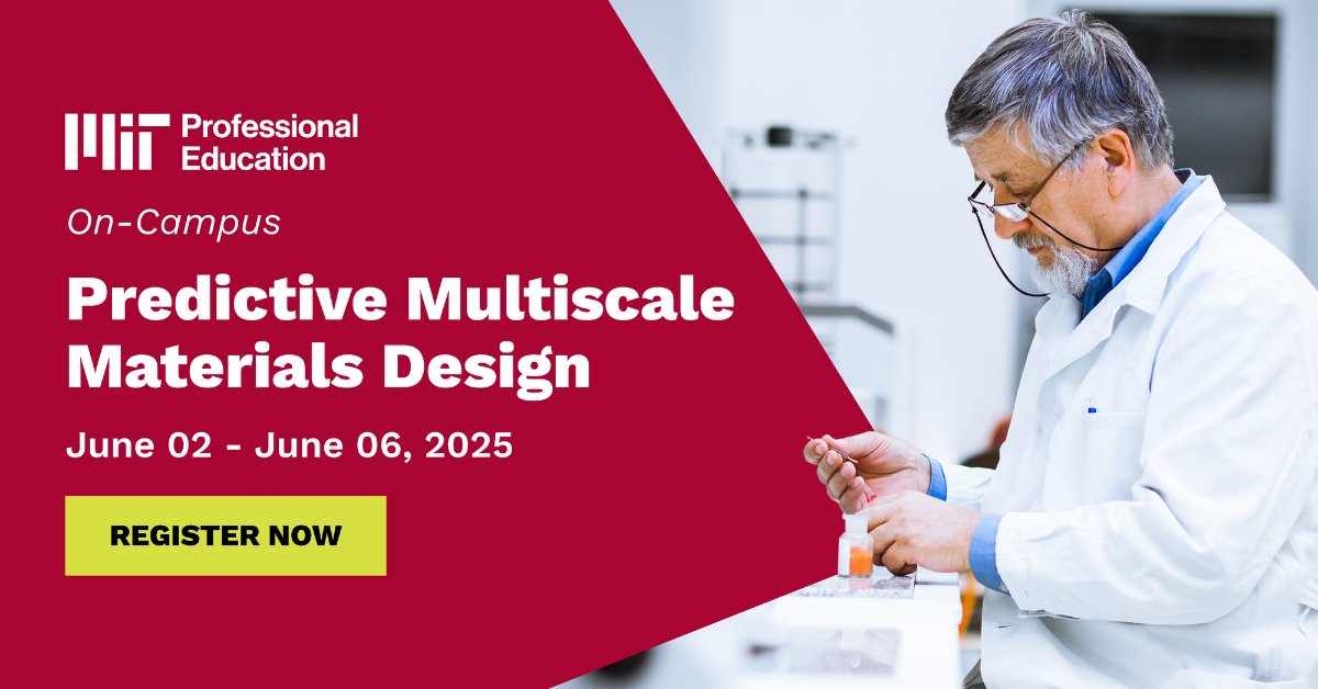 MIT Professional Ed (@mitprofessional) on Twitter photo Professor Markus J. Buehler is at the forefront of materials science innovation. Join him at MIT for a hands-on, five-day course on #AI-driven #MaterialsDesign—and master the skills you need to create next generation, high-performance products. <a href="/ProfBuehlerMIT/">Markus J. Buehler</a>
🔗 Apply: Professor Markus J. Buehler is at the forefront of materials science innovation. Join him at MIT for a hands-on, five-day course on #AI-driven #MaterialsDesign—and master the skills you need to create next generation, high-performance products. <a href="/ProfBuehlerMIT/">Markus J. Buehler</a>
đź”— Apply: