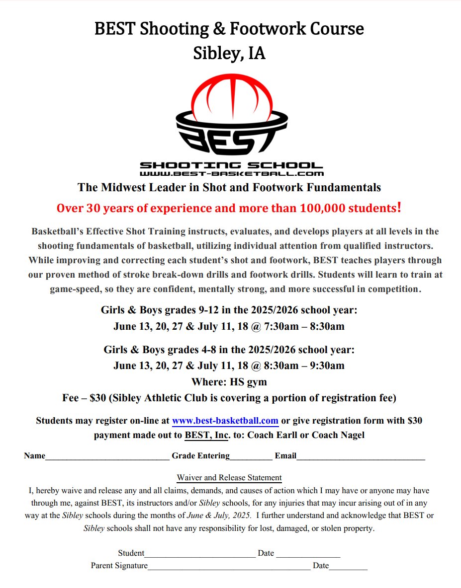 Sibley-Ocheyedan BEST Shooting and Footwork Summer Course!