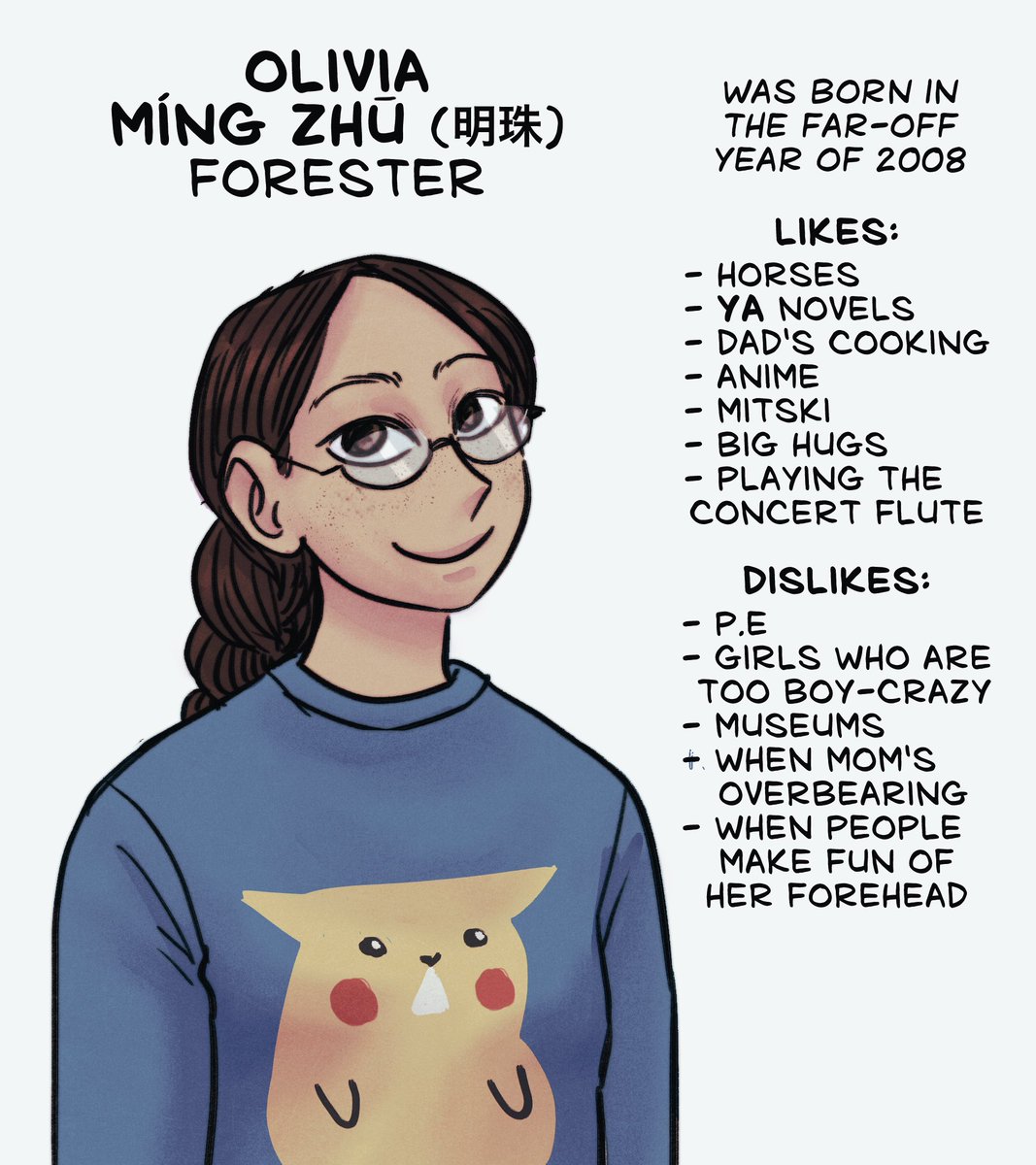 [Baby AU]
And before I forget, here's a lil character sheet I did for Olivia! She's a Gen Z kid who will probably grow up to be a horse surgeon or something.