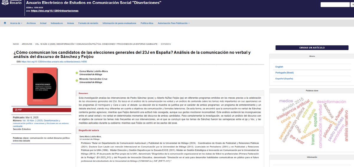 Gema Lobillo (@gemalobillo) on Twitter photo Nuevo artículo sobre CNV y análisis del #discurso,con Miranda Hernández Cruz: ¿Cómo comunican los candidatos de las elecciones generales del 23J en España? Análisis de la comunicación no verbal y análisis del discurso de Sánchez y Feijóo
doi.org/10.12804/revis… en <a href="/disertaciones/">Disertaciones</a> Nuevo artículo sobre CNV y análisis del #discurso,con Miranda Hernández Cruz: ¿Cómo comunican los candidatos de las elecciones generales del 23J en España? Análisis de la comunicación no verbal y análisis del discurso de Sánchez y Feijóo
doi.org/10.12804/revis… en <a href="/disertaciones/">Disertaciones</a>