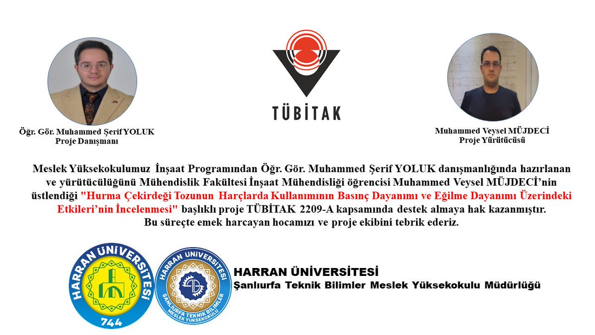 Teknik Bilimler Meslek Yüksekokulumuzun 4 adet 2209 projesinden 2 si kabul edildi. Hocalarımızı ve öğrencilerimizi tebrik eder başarılar dilerim.