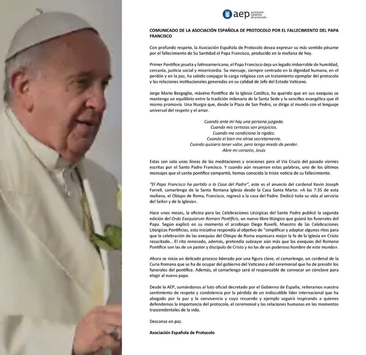 #PapaFrancisco Comunicado <a href="/aeprotocolo/">aeprotocolo</a> 
DEP🙏