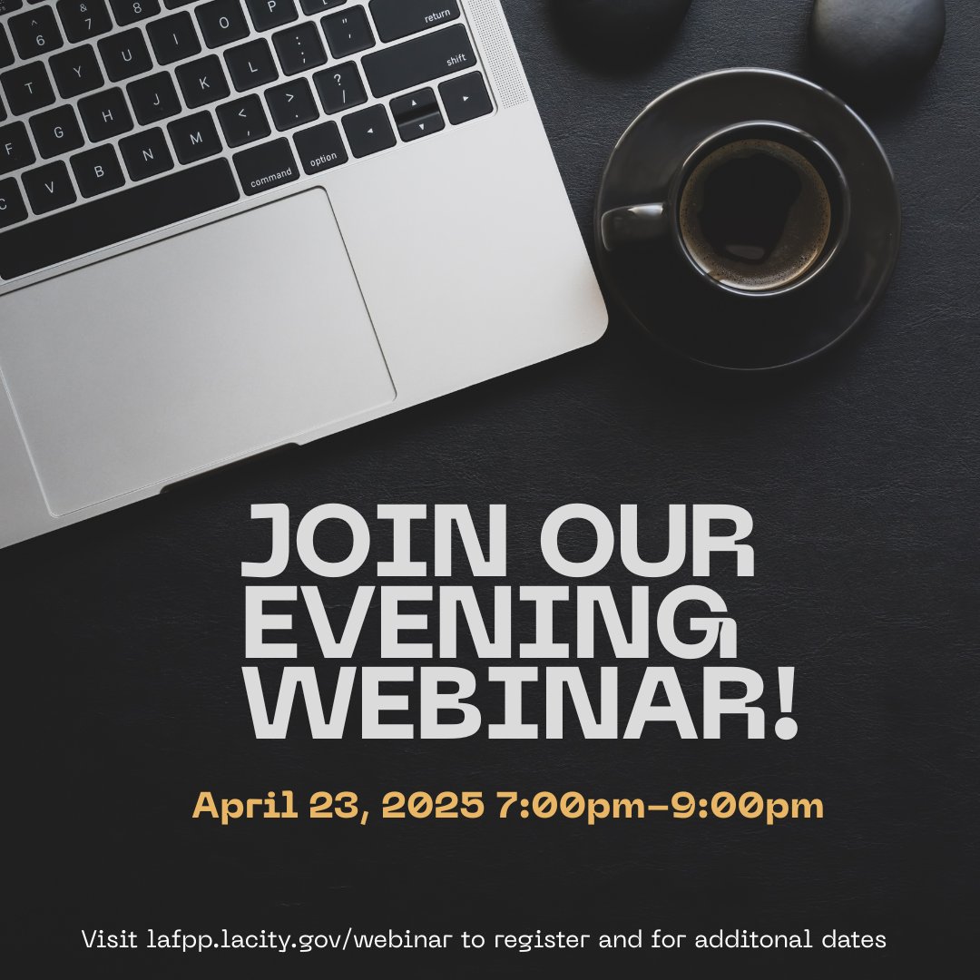 LAFPP's tweet image. Register today for our Summary of Pension Benefits evening webinar session! This webinar is designed to provide a comprehensive review of your benefits. For more details and to register visit lafpp.lacity.gov/webinars.
