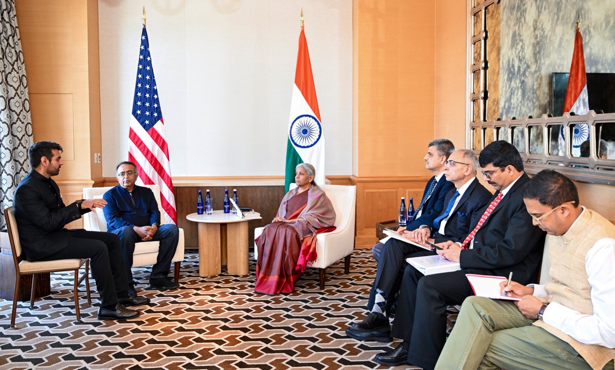 Ministry of Finance (@finminindia) on Twitter photo Union Minister for Finance and Corporate Affairs Smt. <a href="/nsitharaman/">Nirmala Sitharaman</a> met Mr. <a href="/AnjneyMidha/">Anjney Midha 🇺🇸</a>, General Partner <a href="/a16z/">a16z</a>, and Mr. <a href="/RaghuRaghuram/">Raghu Raghuram</a>, CEO <a href="/VMware/">VMware</a> and Advisor <a href="/a16z/">a16z</a>, in San Francisco today.
The Union Finance Minister discussed the remarkable transformation in technology space Union Minister for Finance and Corporate Affairs Smt. <a href="/nsitharaman/">Nirmala Sitharaman</a> met Mr. <a href="/AnjneyMidha/">Anjney Midha 🇺🇸</a>, General Partner <a href="/a16z/">a16z</a>, and Mr. <a href="/RaghuRaghuram/">Raghu Raghuram</a>, CEO <a href="/VMware/">VMware</a> and Advisor <a href="/a16z/">a16z</a>, in San Francisco today.
The Union Finance Minister discussed the remarkable transformation in technology space